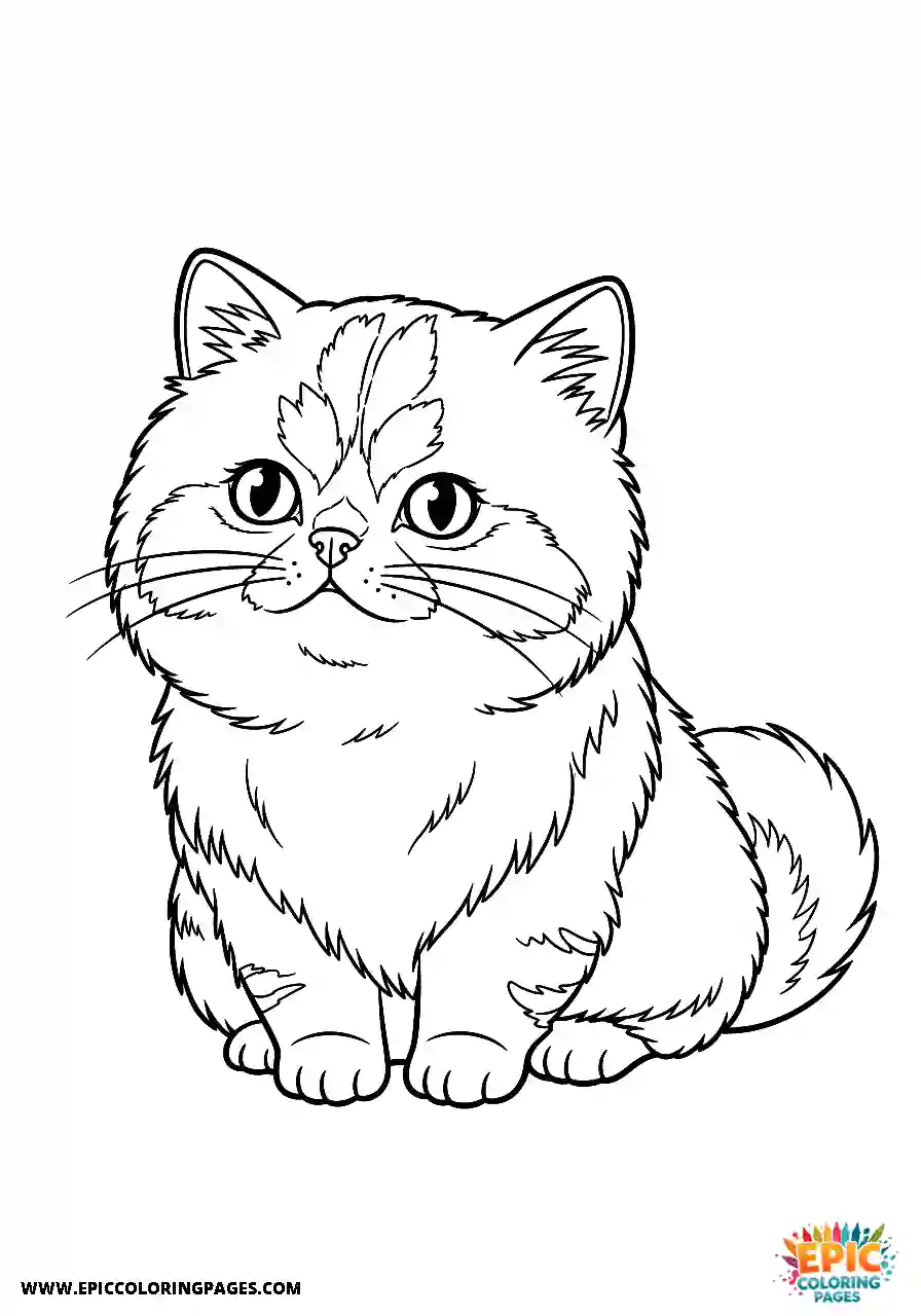 Persian Persian cat Chibi style with distinct thick lines coloring page
