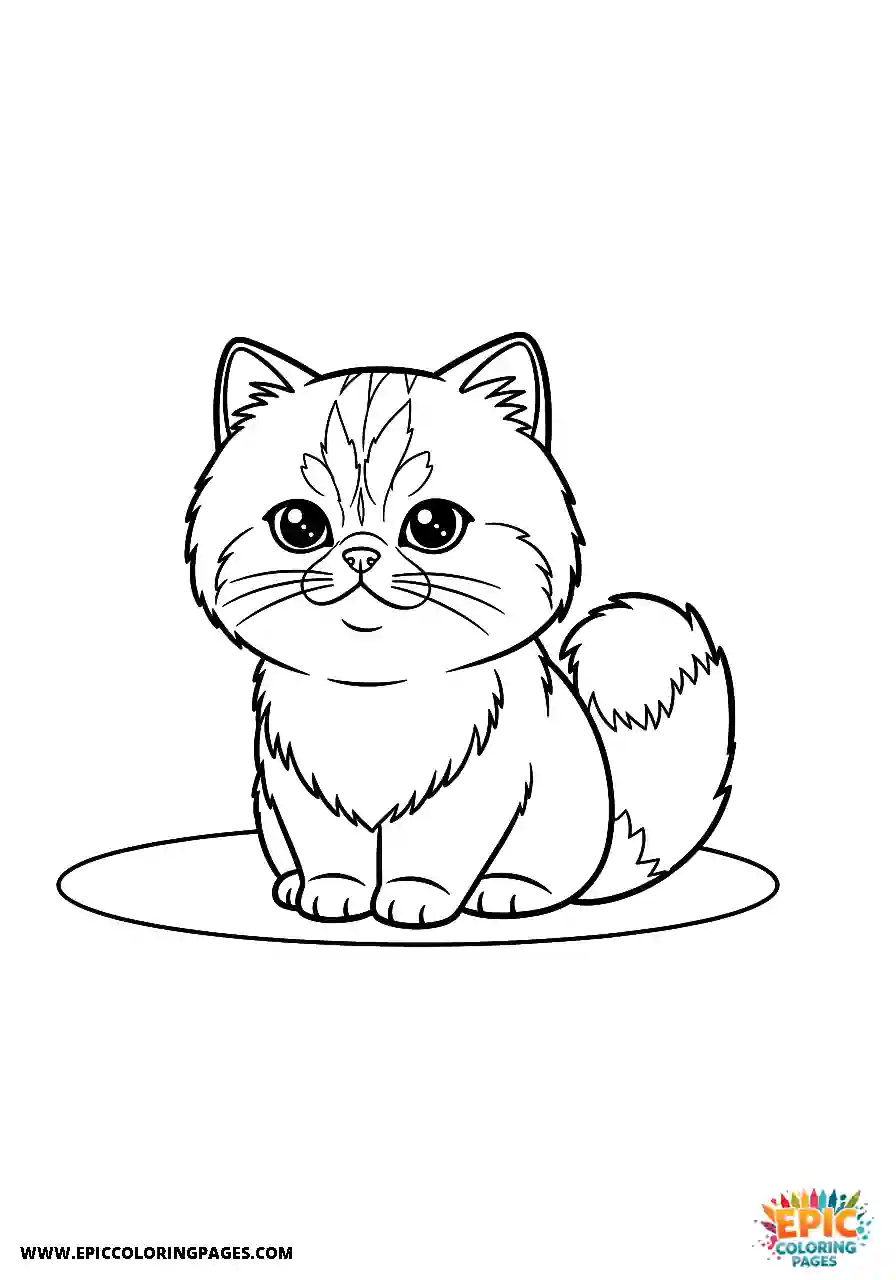Persian Persian cat Chibi style with thick lines coloring page