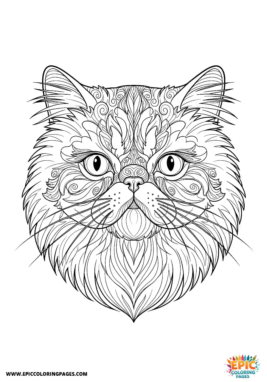 Persian Persian cat close-up headshot coloring sheet