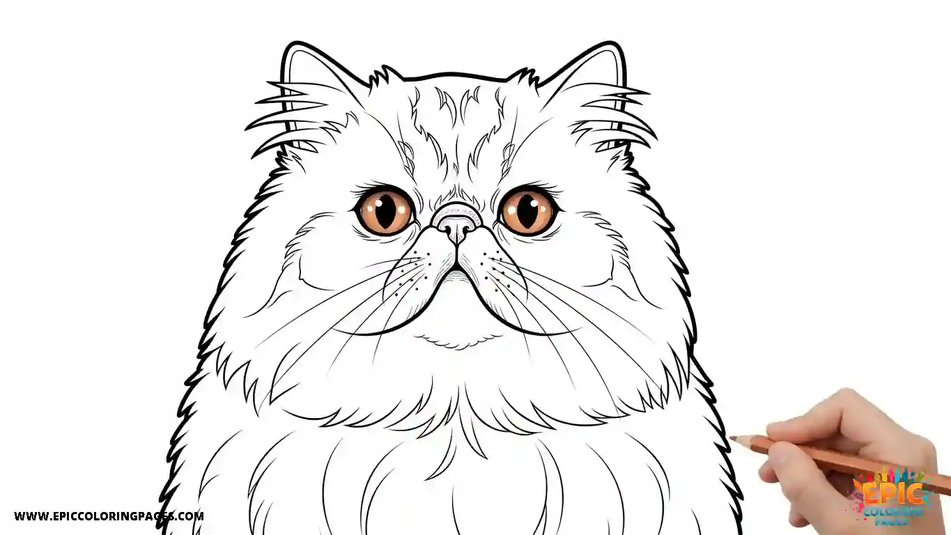 persian cat coloring sheet Persian Cat coloring sheet featuring thick lines showcasing the breed's luxurious long fur and distinctive flat face