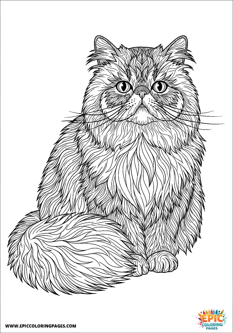 Persian Persian cat full body view illustration coloring sheet thick lines