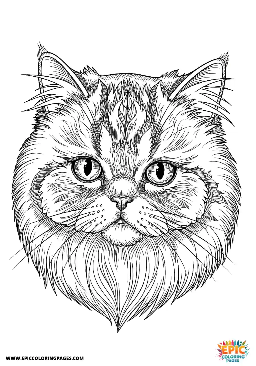 Persian Persian cat headshot looking down coloring page cute
