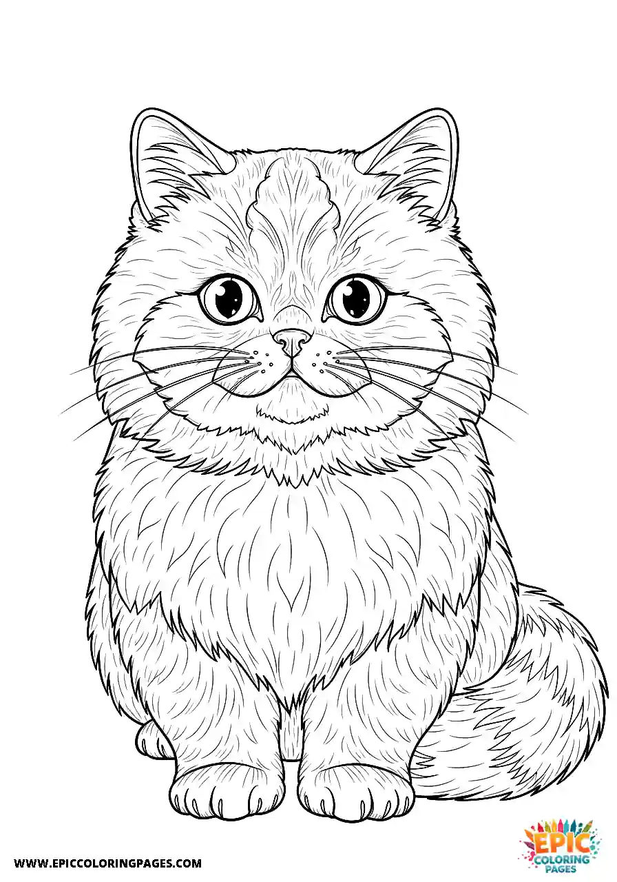 Persian Persian cat Kawaii style coloring page easy for beginners