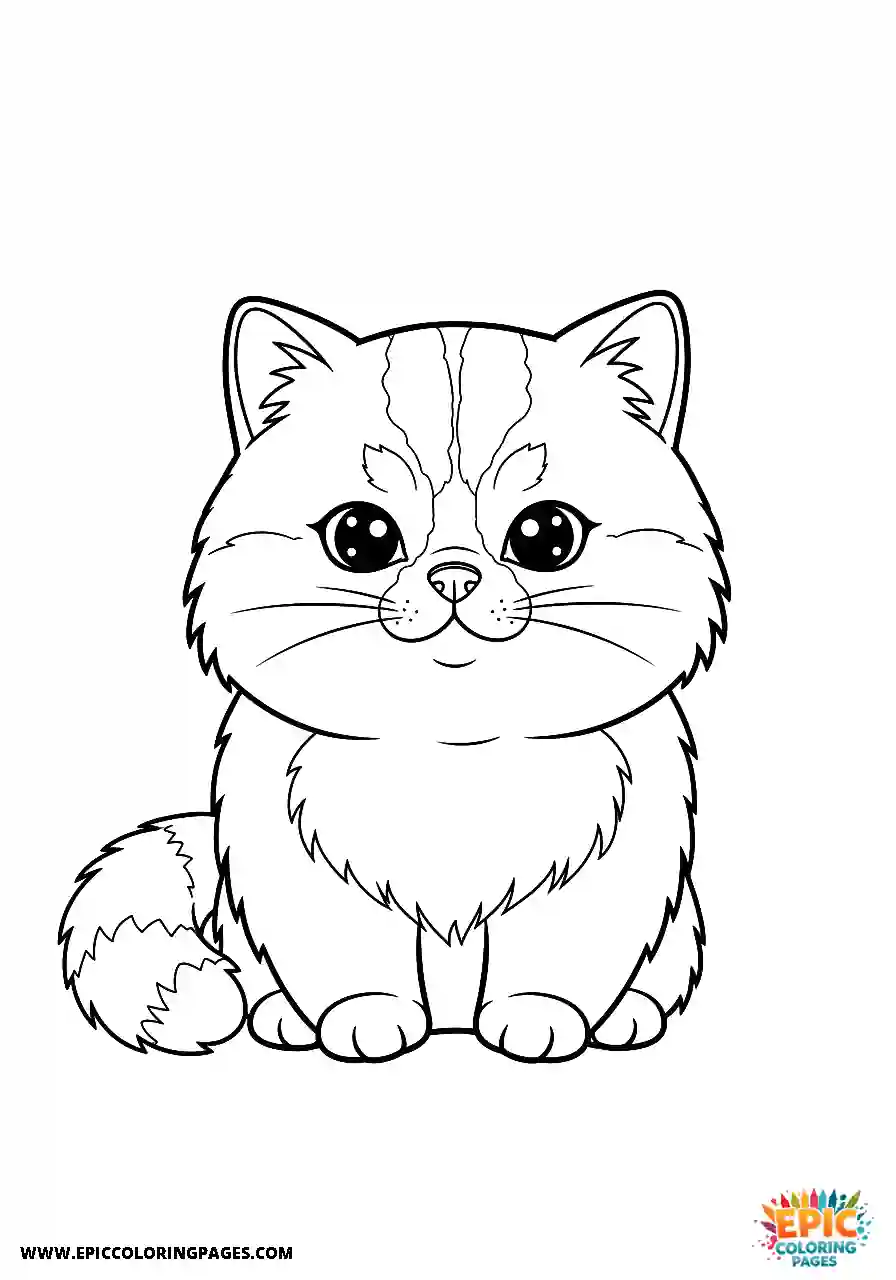 Persian Persian cat Kawaii style coloring page simple and easy
