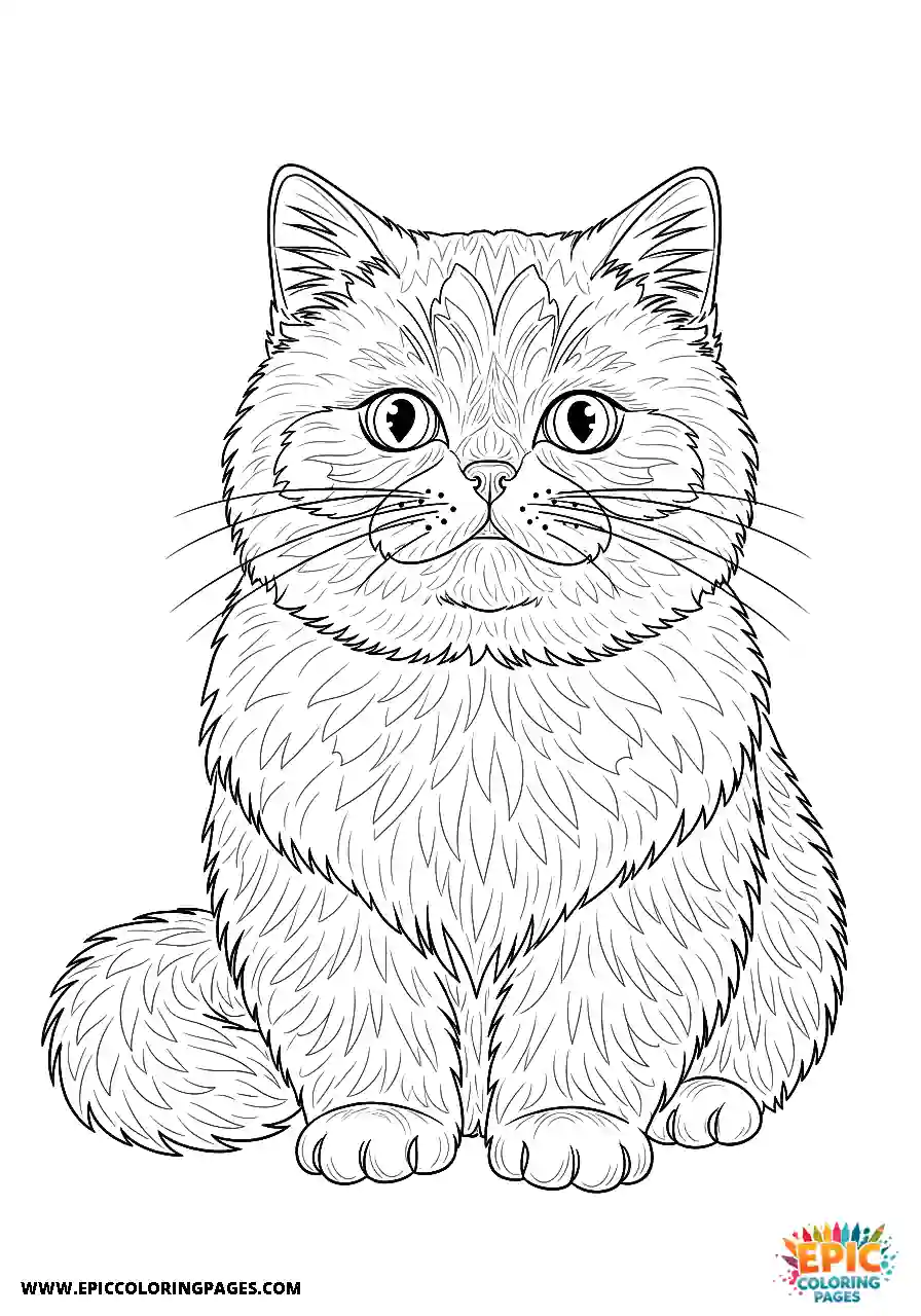 Persian Persian cat Kawaii style coloring sheet simple layout