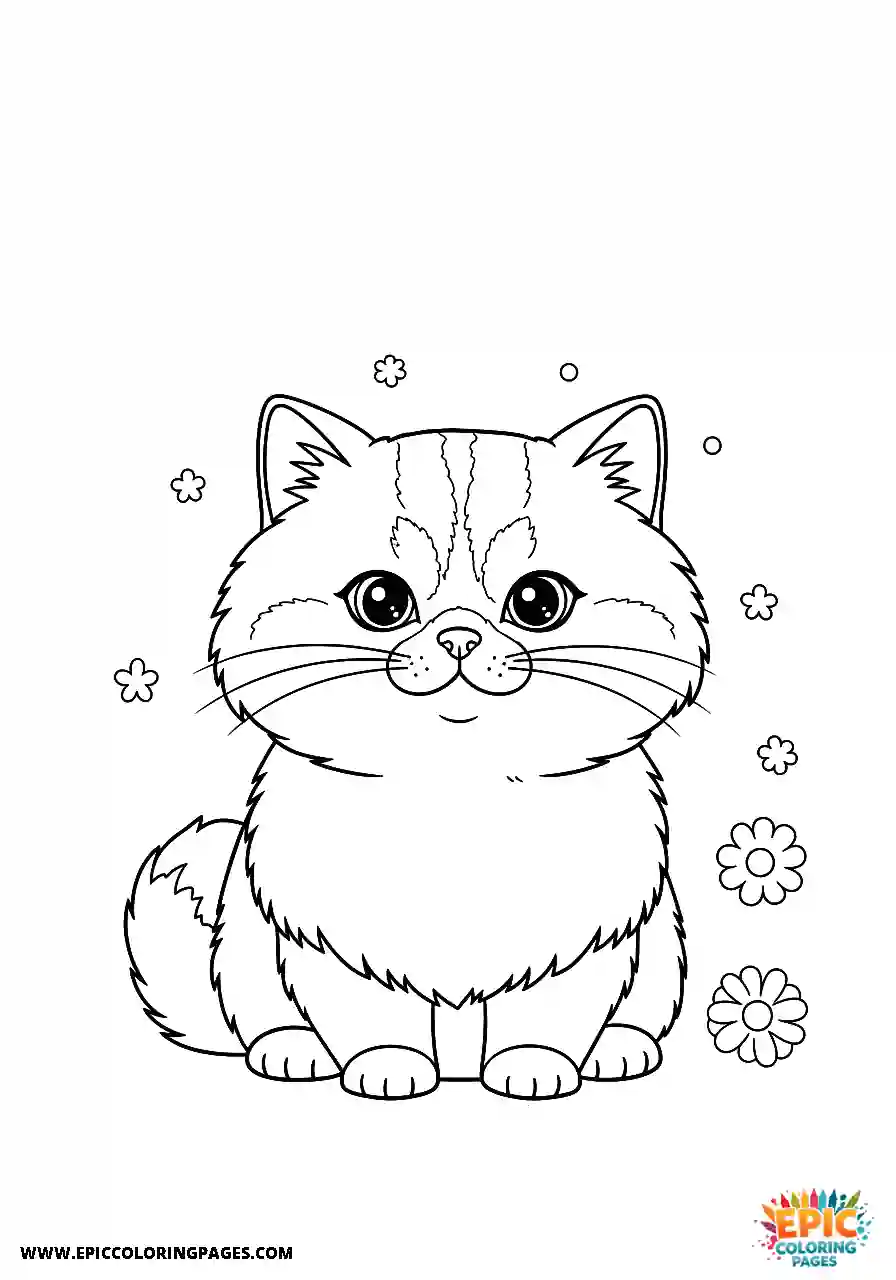 Persian Persian cat Kawaii style coloring sheet simple