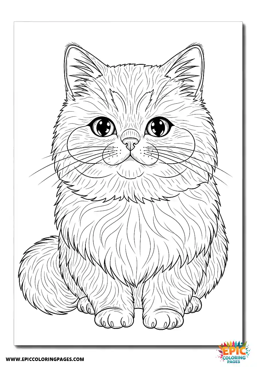 Persian Persian cat Kawaii style coloring sheet for kids