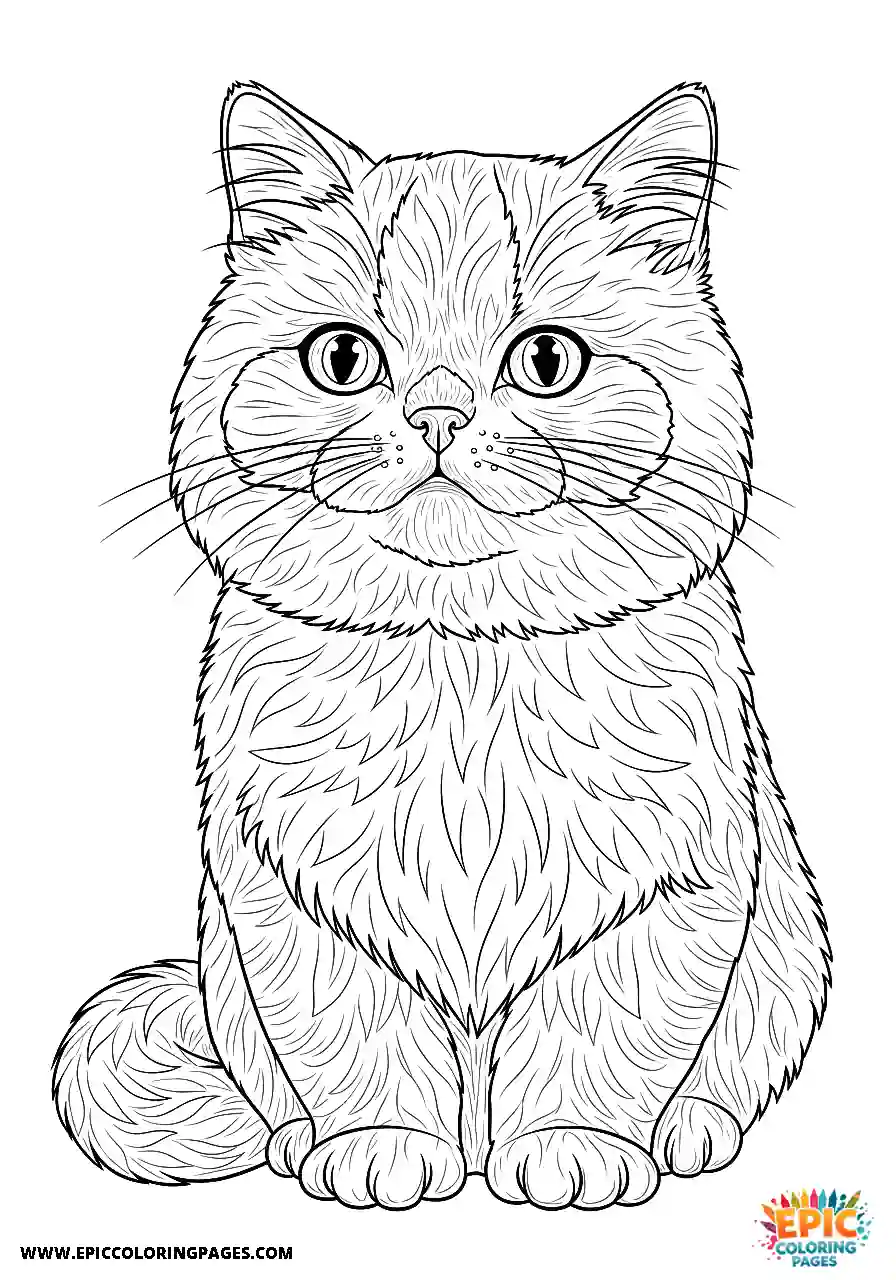 Persian Persian cat Kawaii style illustration coloring sheet simple details