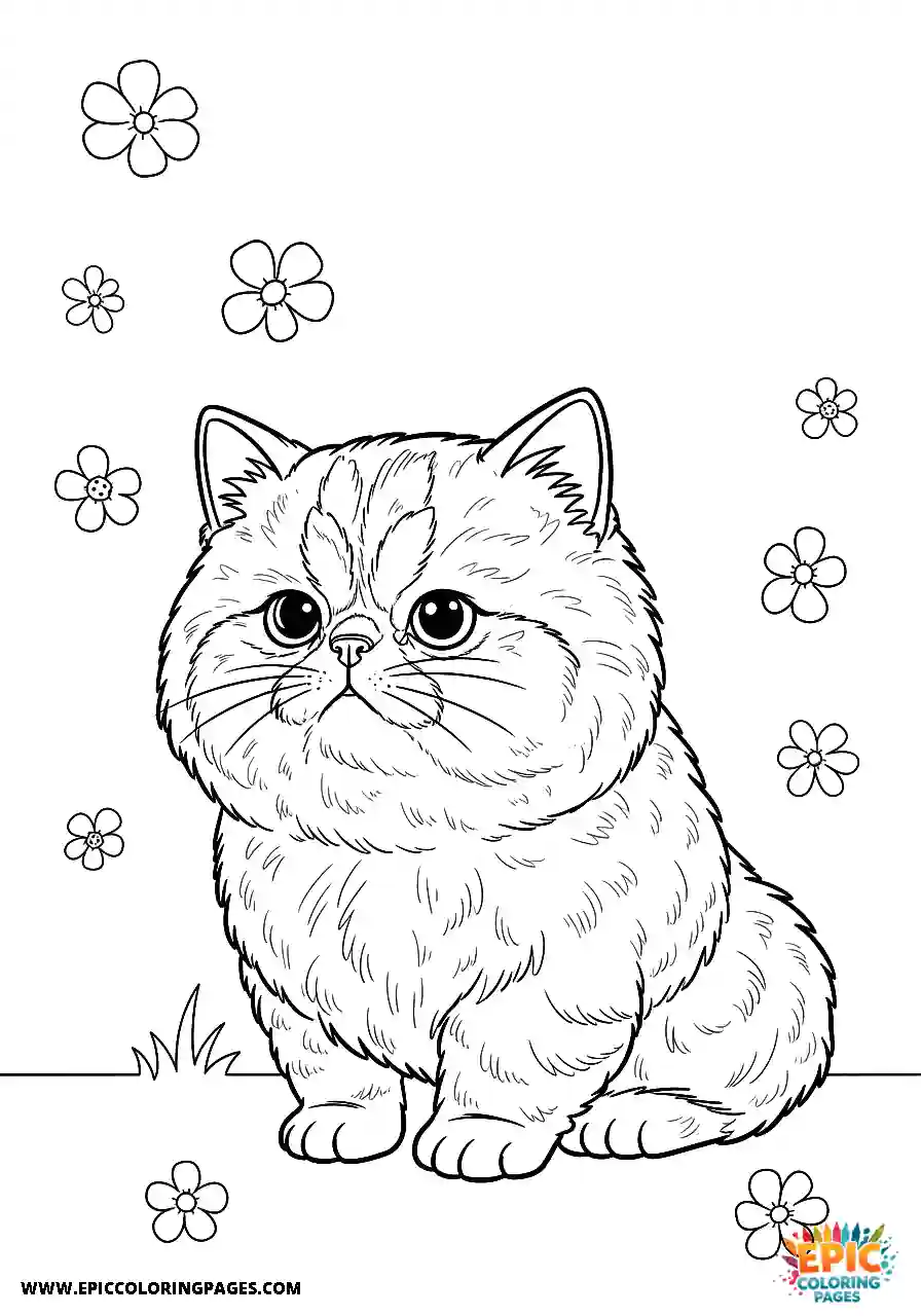 Persian Persian cat Kawaii style coloring sheet with thick lines
