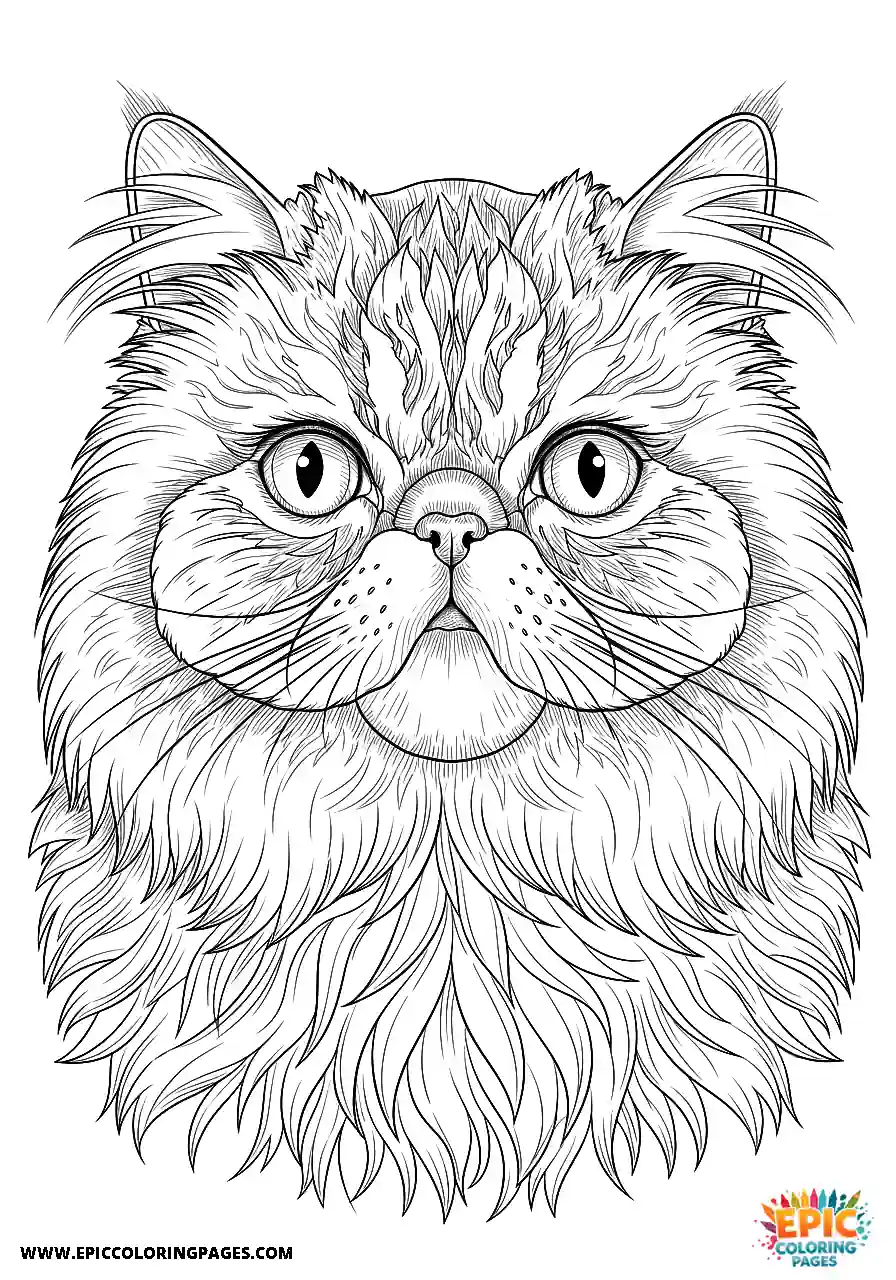 Persian Persian cat low angle portrait coloring sheet thick lines