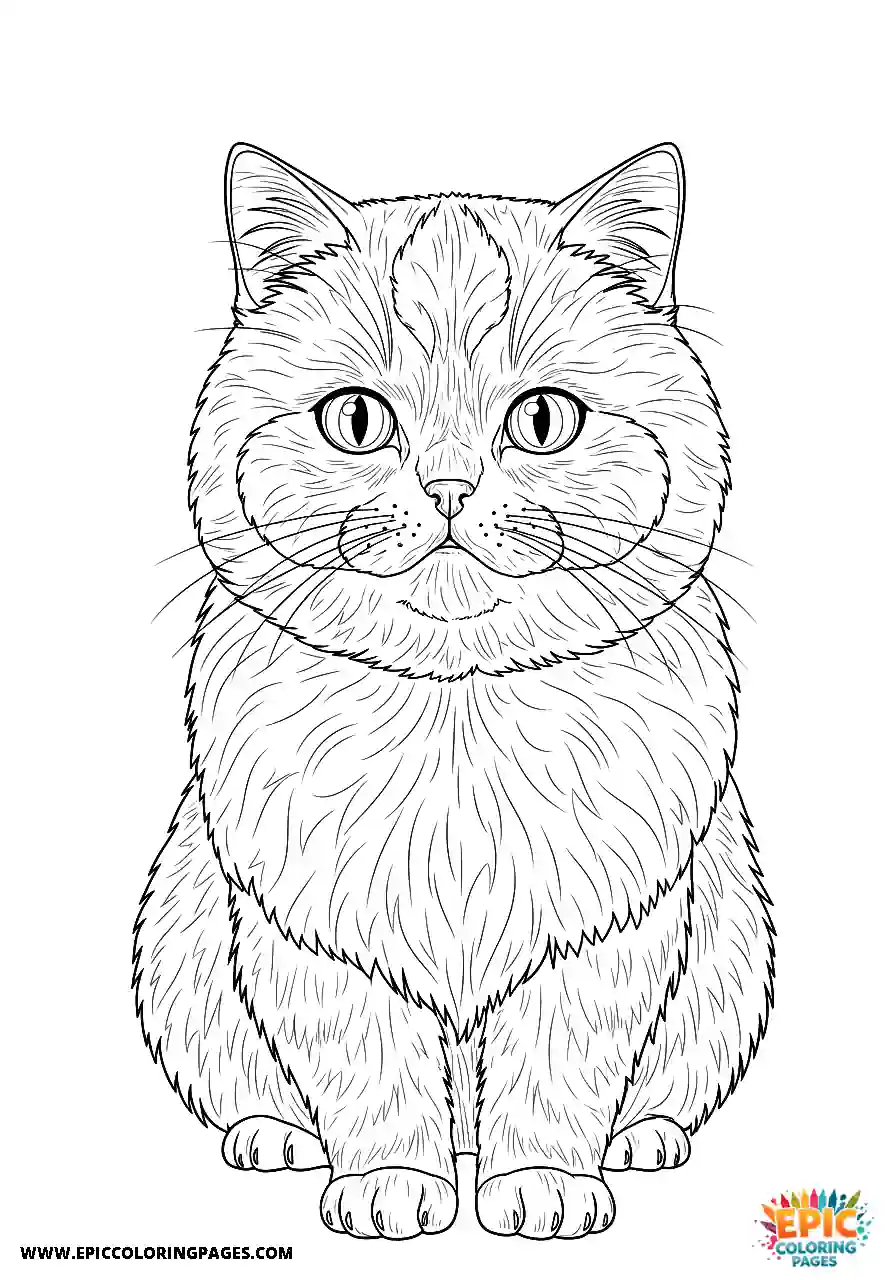 Persian Persian cat posing elegantly in anime style with thick lines coloring sheet