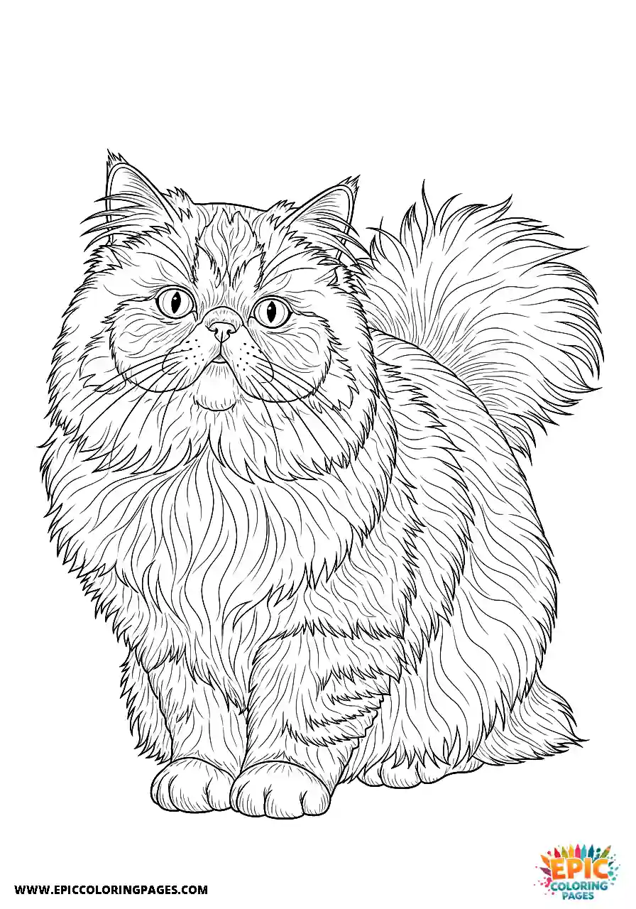 Persian Persian cat shown from a diagonal view coloring sheet cute