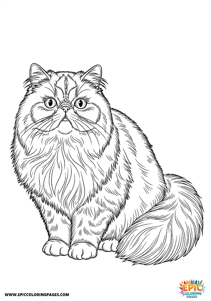 Persian Persian cat three-quarter view of the body coloring sheet thick lines