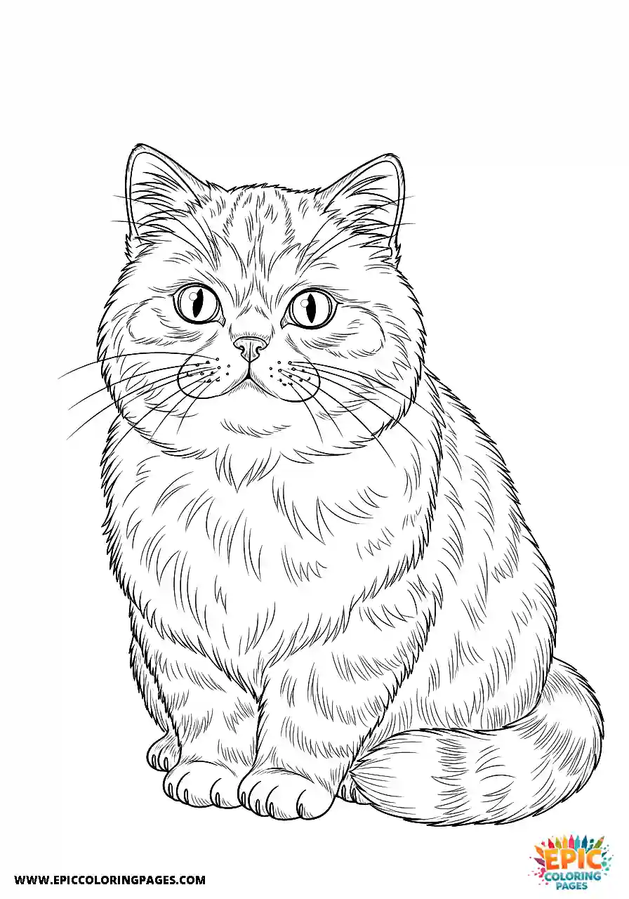 Persian Persian cat with a cute expression in anime style coloring sheet for kids