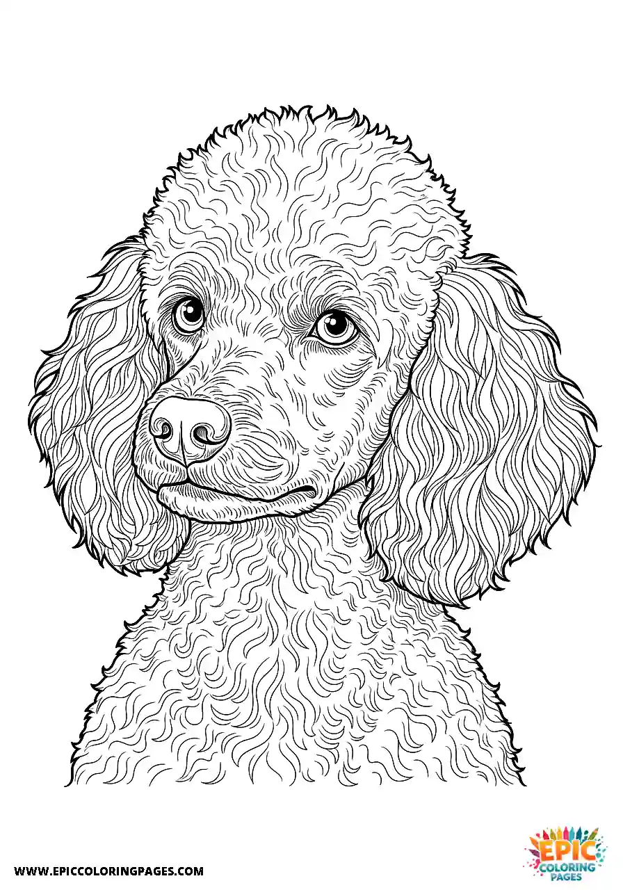 Poodle Dog Showing An Intelligent Look On Its Face Realistic Style Realistic Poodle dog coloring sheet showing an intelligent look on its face
