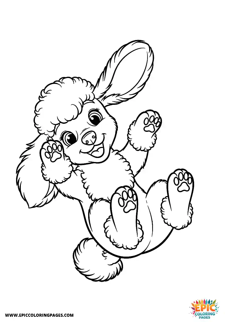 Poodle Dog Showing Its Belly While Rolling On The Ground Cartoon Style Cartoon Poodle dog coloring page cute and easy showing its belly while rolling on the ground