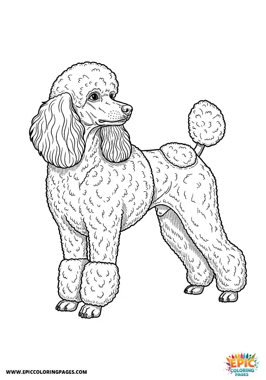 Poodle Dog Side View Showing A Practical Pet Clip Realistic Style For Adults Realistic Poodle dog coloring sheet for adults in side view showing a practical pet clip