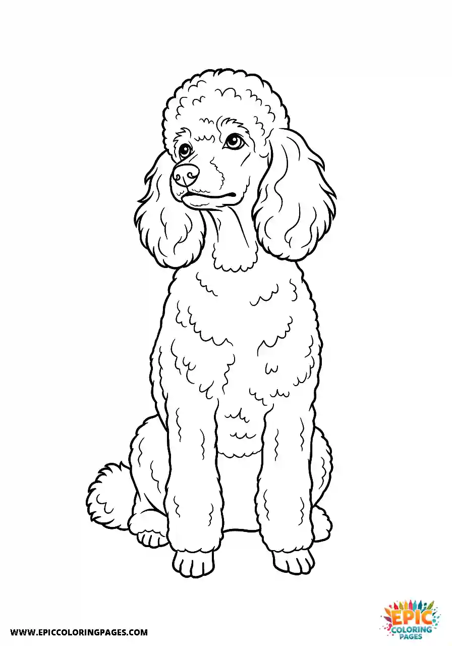 Poodle Dog Sitting And Tilting Its Head Listening Realistic Style Realistic Poodle dog coloring sheet for adults sitting and tilting its head listening