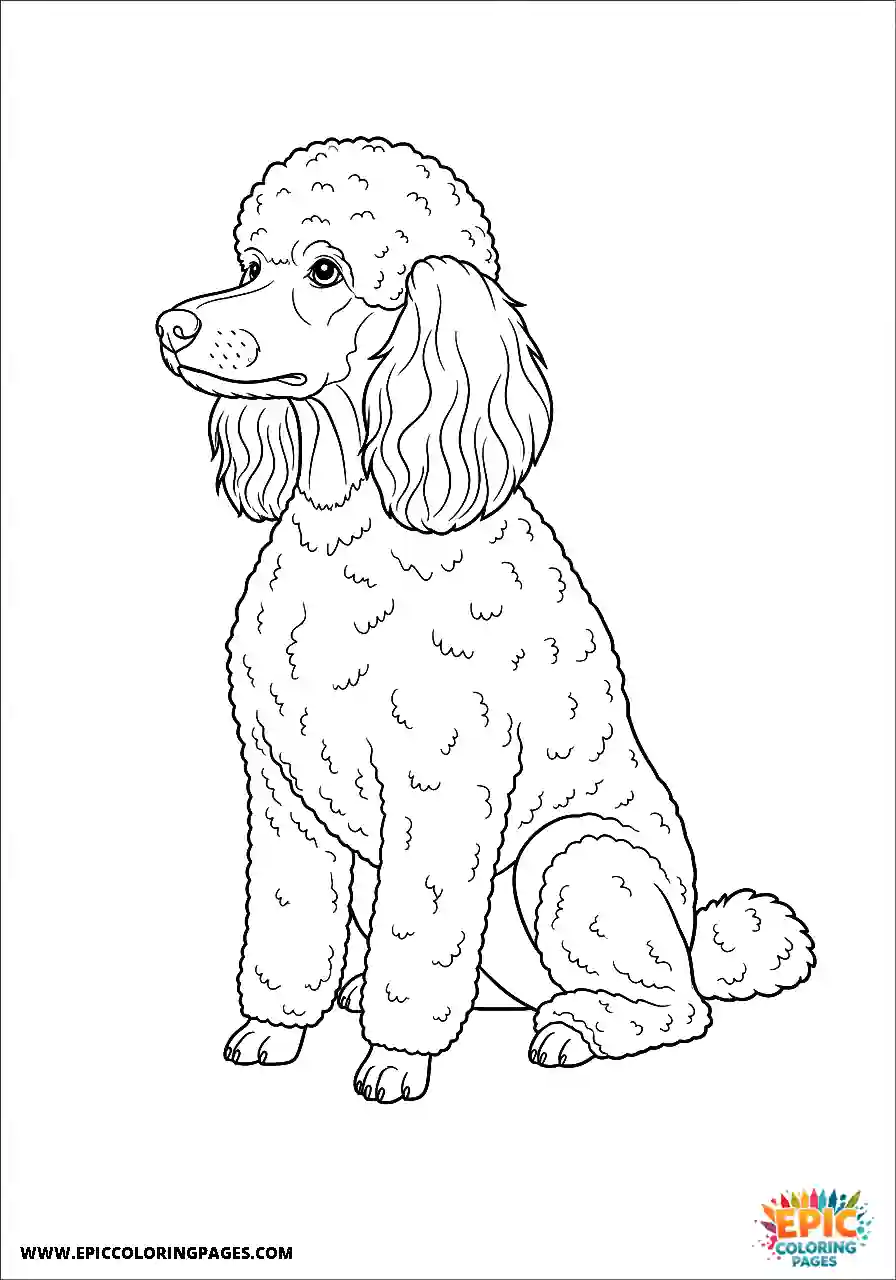 Poodle Dog Sitting Nicely Viewed From The Side Profile Realistic Style For Adults Realistic Poodle dog coloring page for adults sitting nicely viewed from the side profile