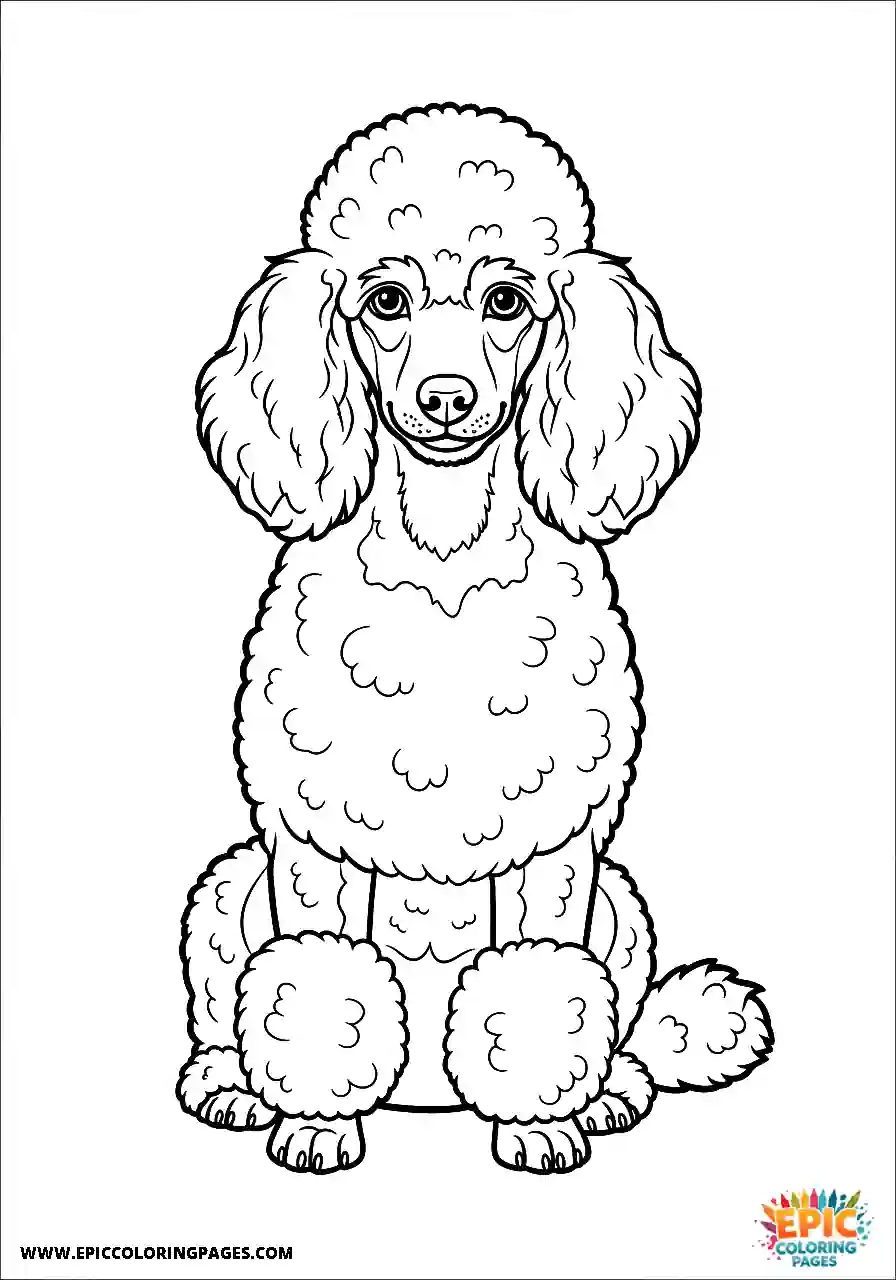 Poodle Dog Sitting Patiently Facing The Viewer Realistic Style Realistic Poodle dog coloring sheet sitting patiently facing the viewer