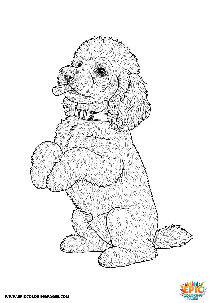 Poodle Dog Sitting Up On Hind Legs Begging For A Treat Realistic Style Realistic Poodle dog coloring sheet sitting up on hind legs begging for a treat