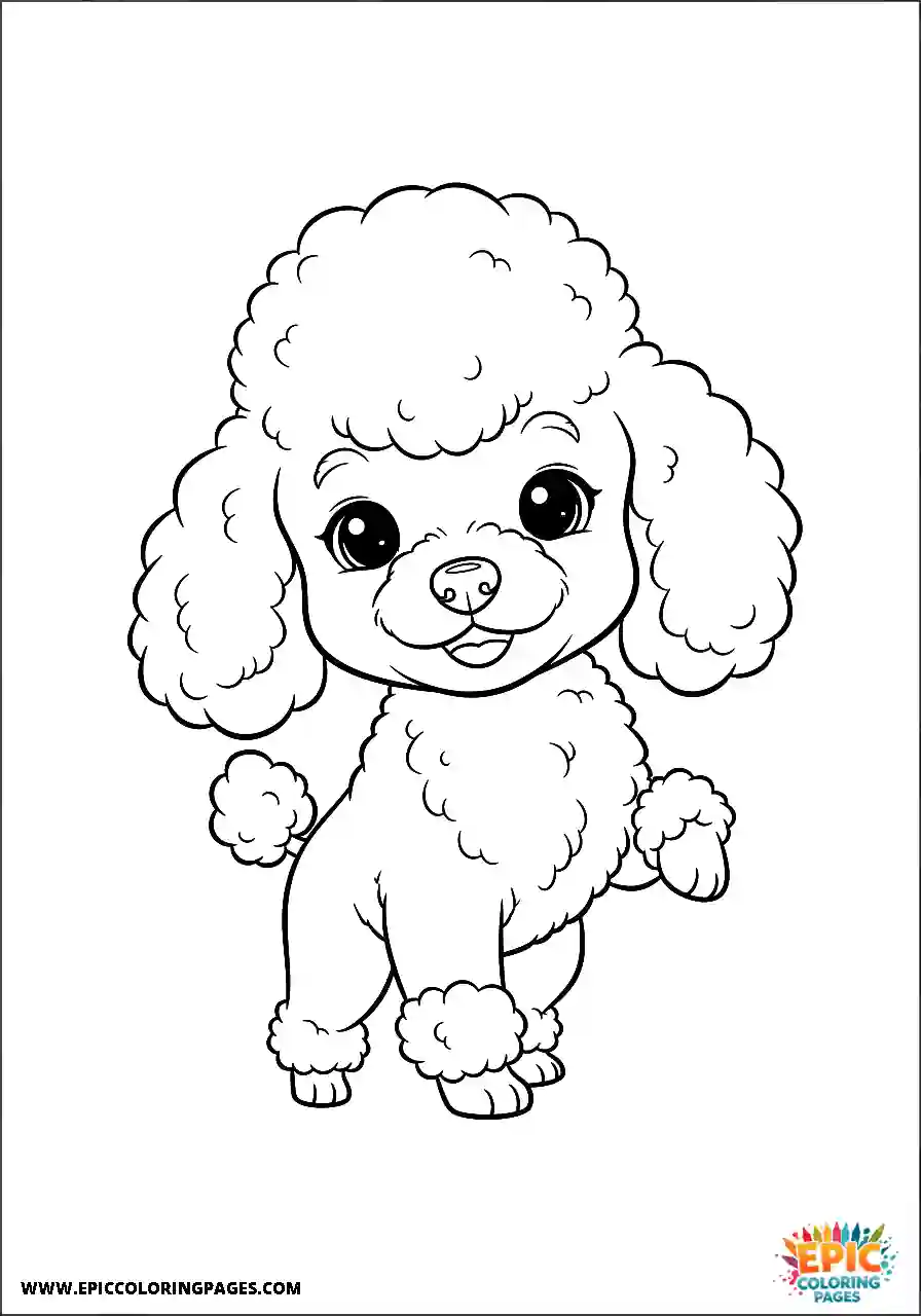 Poodle Dog Smiling While Posing For A Picture Chibi Style Chibi Poodle dog coloring sheet cute and easy smiling while posing for a picture