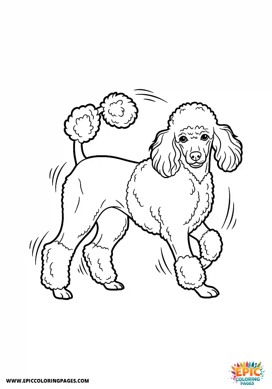 Poodle Dog Spinning Around After Its Tail Realistic Style For Adults Realistic Poodle dog coloring page for adults spinning around after its tail