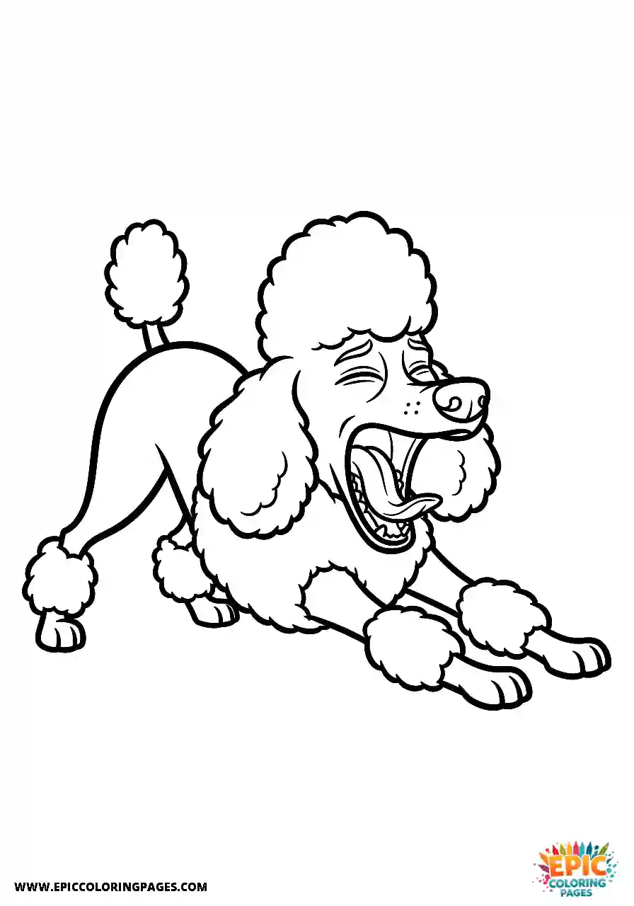 Poodle Dog Stretching Out With A Big Yawn Cartoon Style Thick Lines Cartoon Poodle dog coloring sheet cute stretching out with a big yawn with thick lines