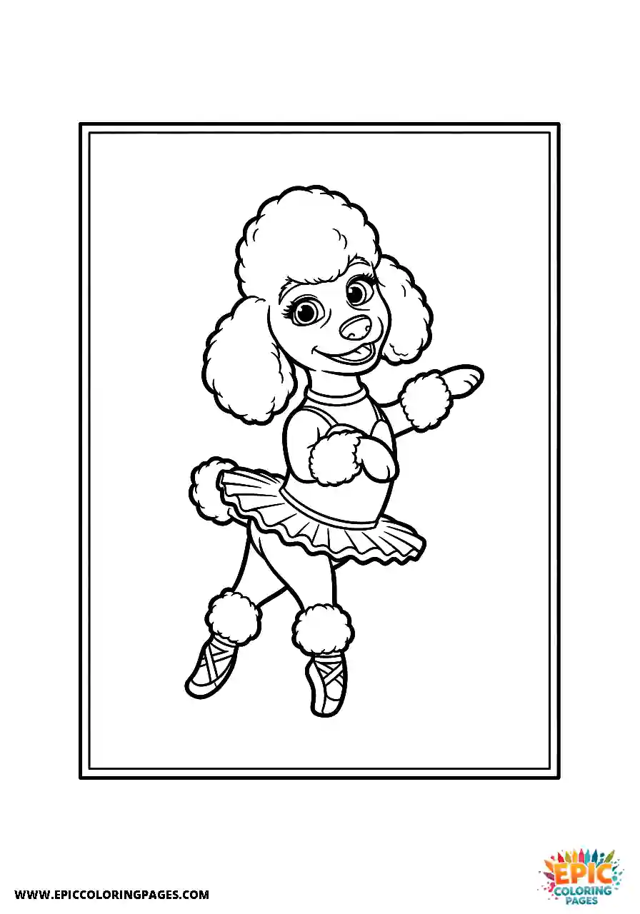 Poodle Dog Wearing A Dance Tutu Cartoon Style Thick Lines Cartoon Poodle dog coloring page cute wearing a dance tutu with thick lines