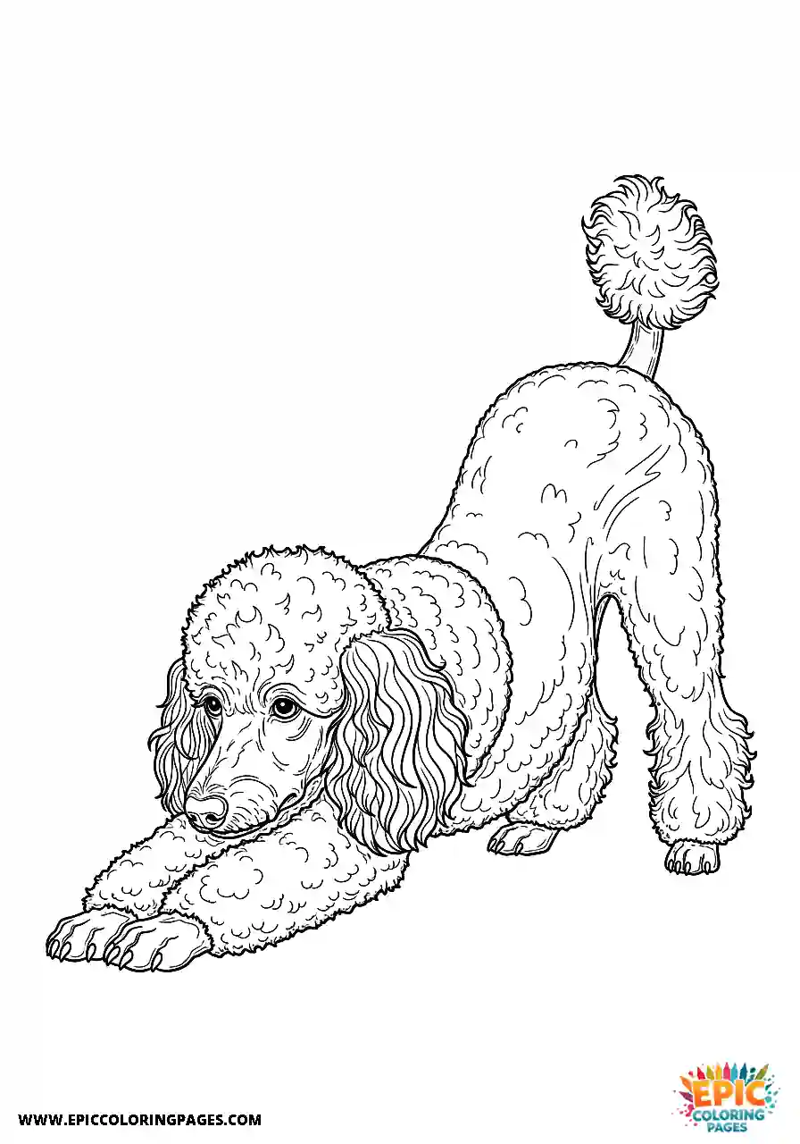 Poodle poodle performing a long morning stretch realistic style