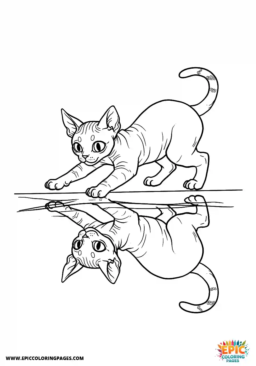 Devon Rex The realistic devon rex cat chasing its reflection