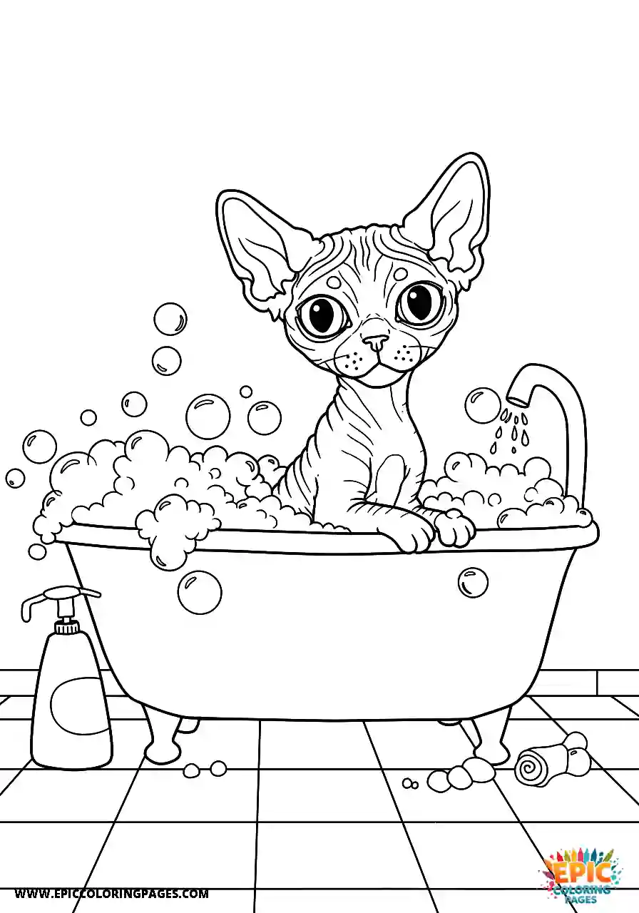 Devon Rex Realistic devon rex cat in a comical bubble bath scene