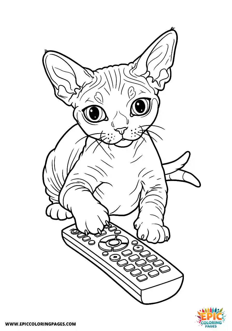 Devon Rex Realistic devon rex cat curiously playing with a remote control