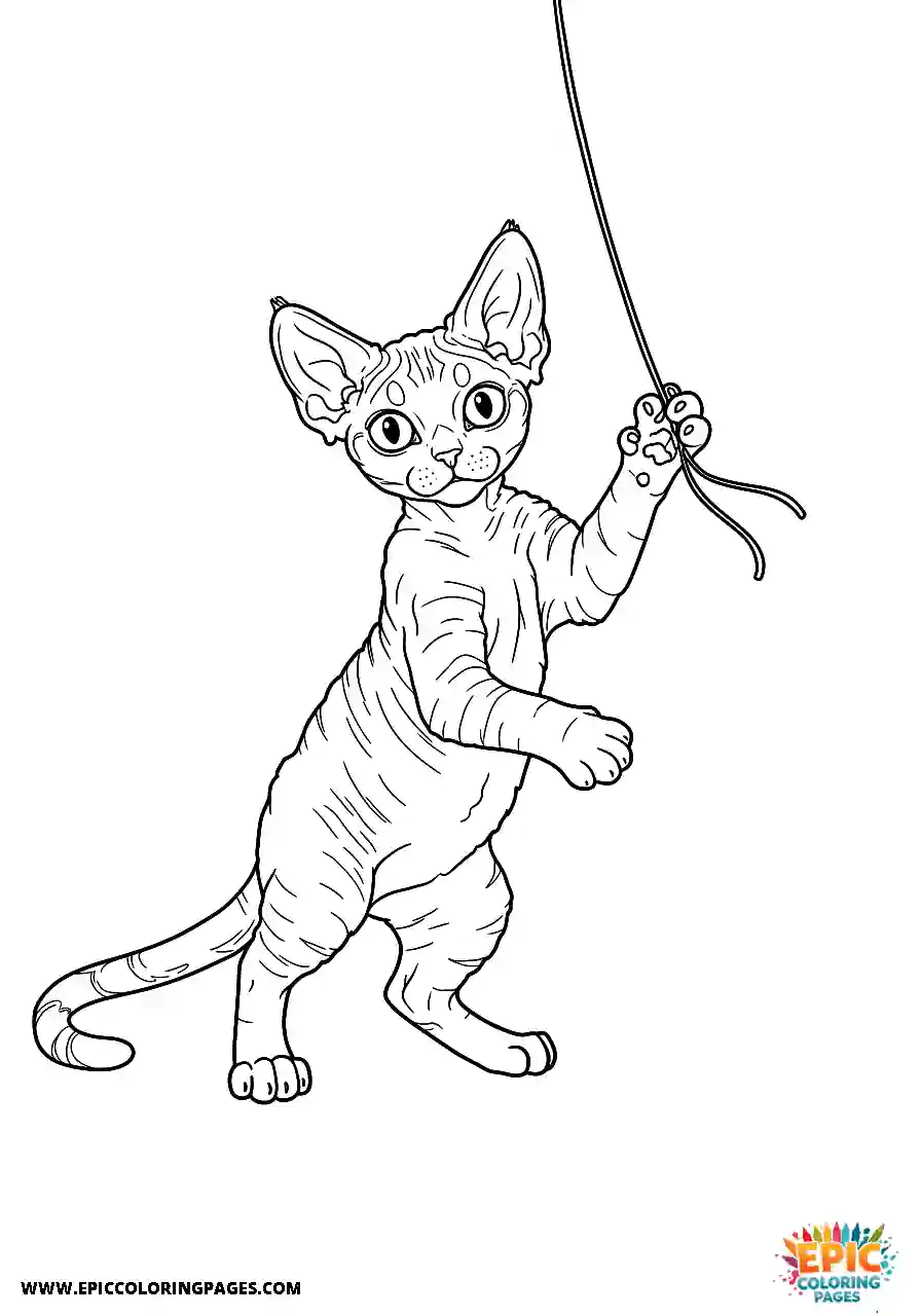 Devon Rex Realistic devon rex cat engaged in playing with a simple string