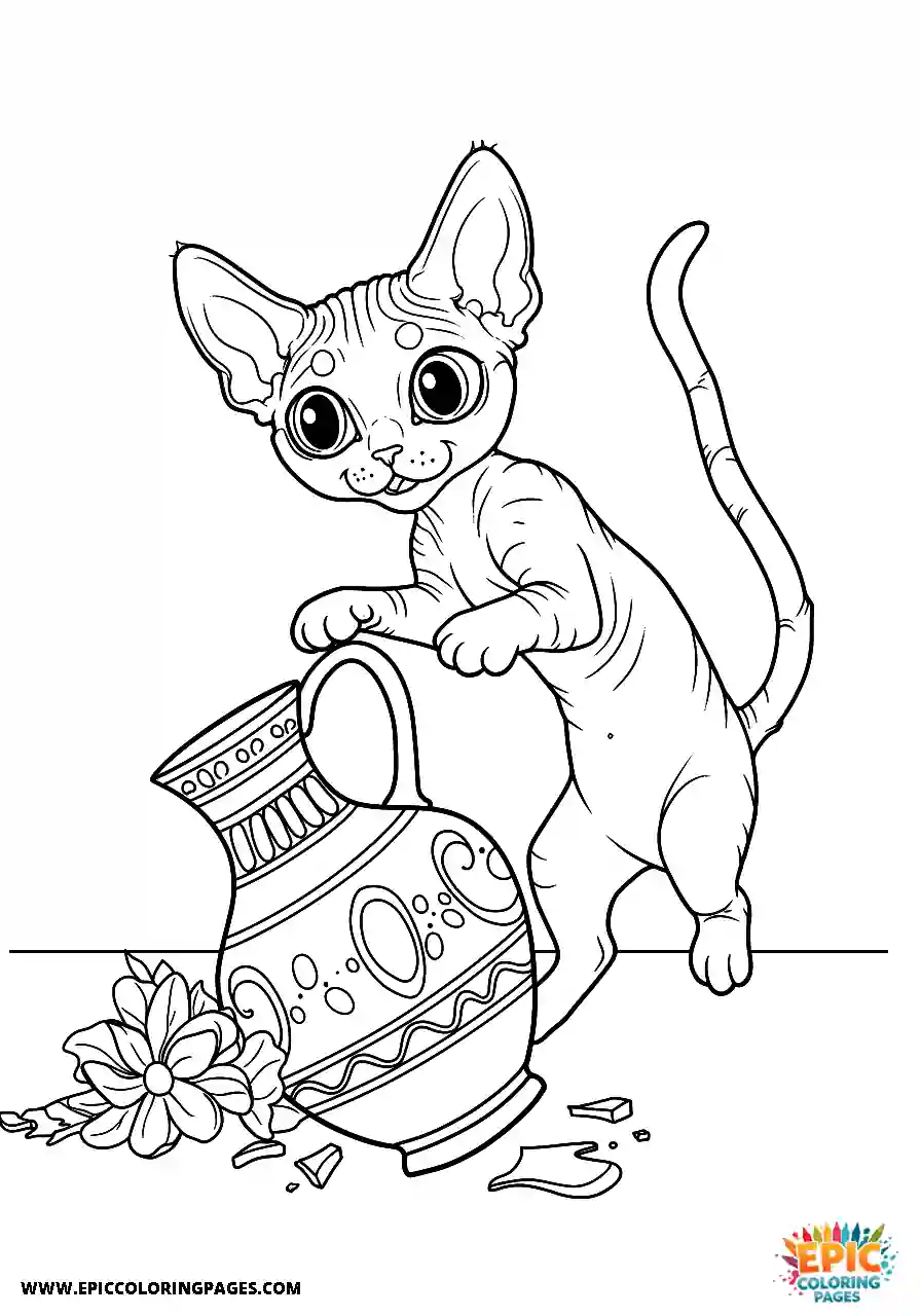Devon Rex Realistic devon rex cat knocking over a vase