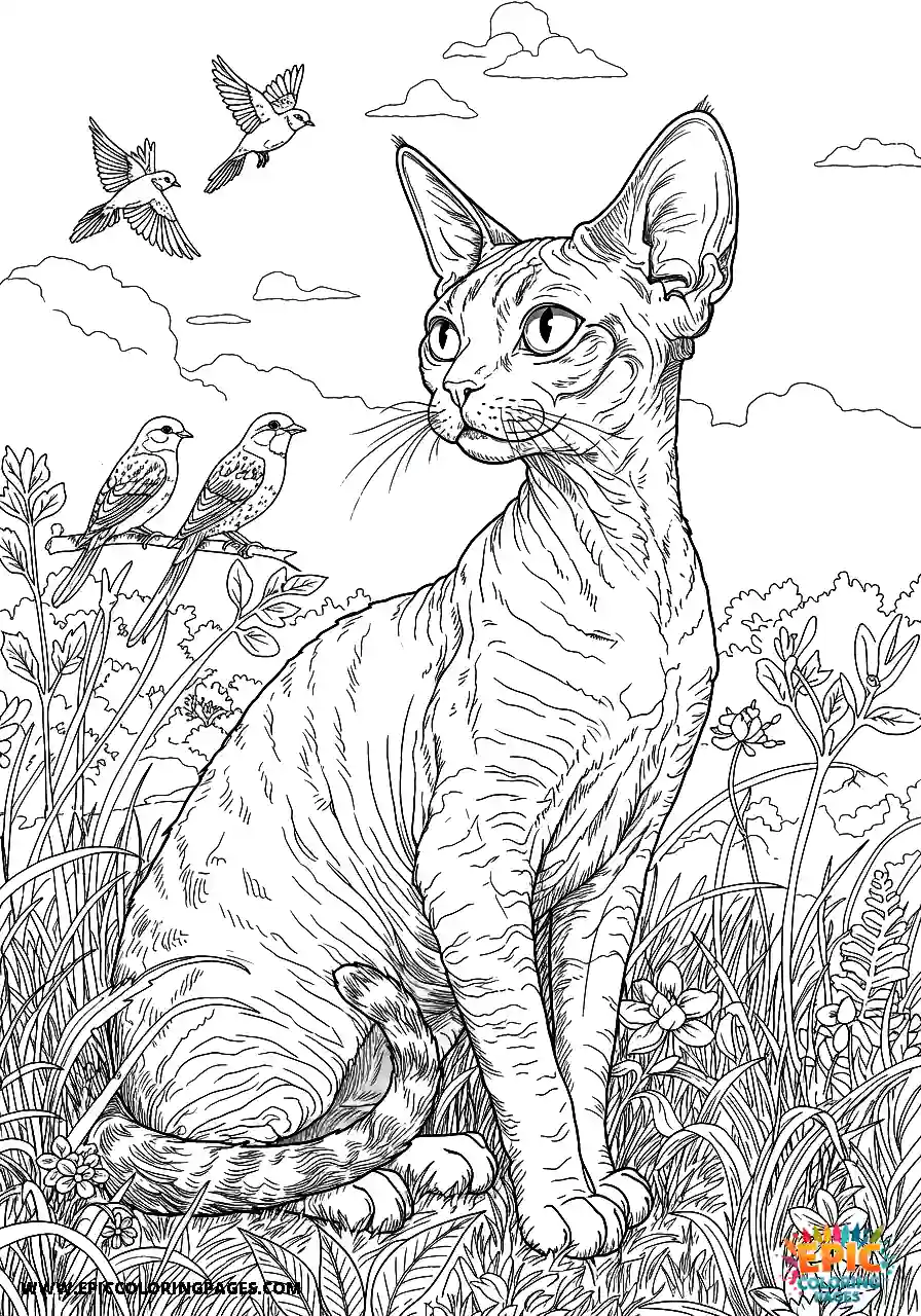 Devon Rex A realistic devon rex cat observing birds
