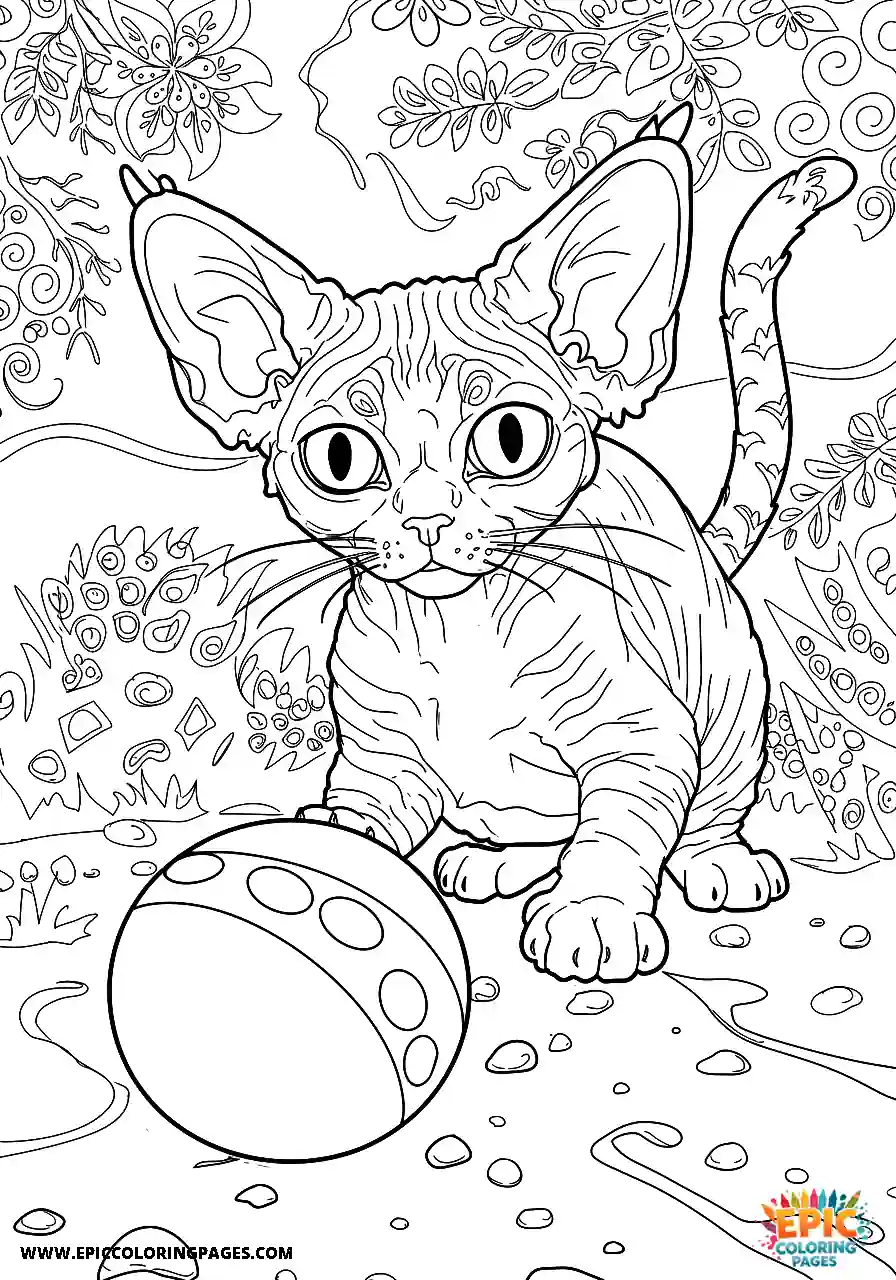 Devon Rex The realistic devon rex cat playing hide and seek with a ball
