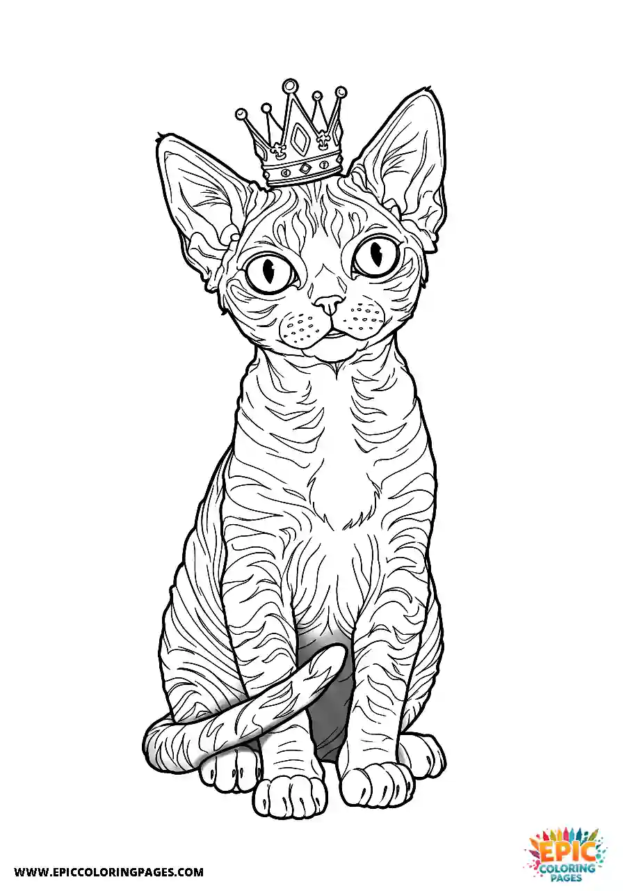 Devon Rex Realistic devon rex cat wearing a tiny crown