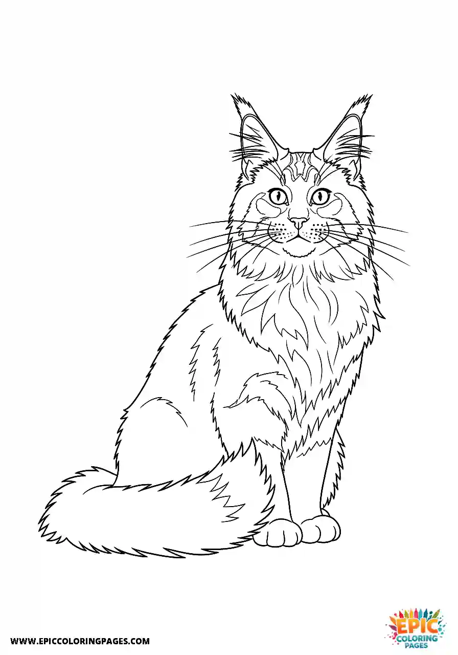Maine Coon with an alert expression and ears forward in realistic style