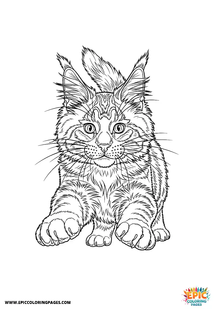 Maine Coon kitten jumping forward to play in realistic style