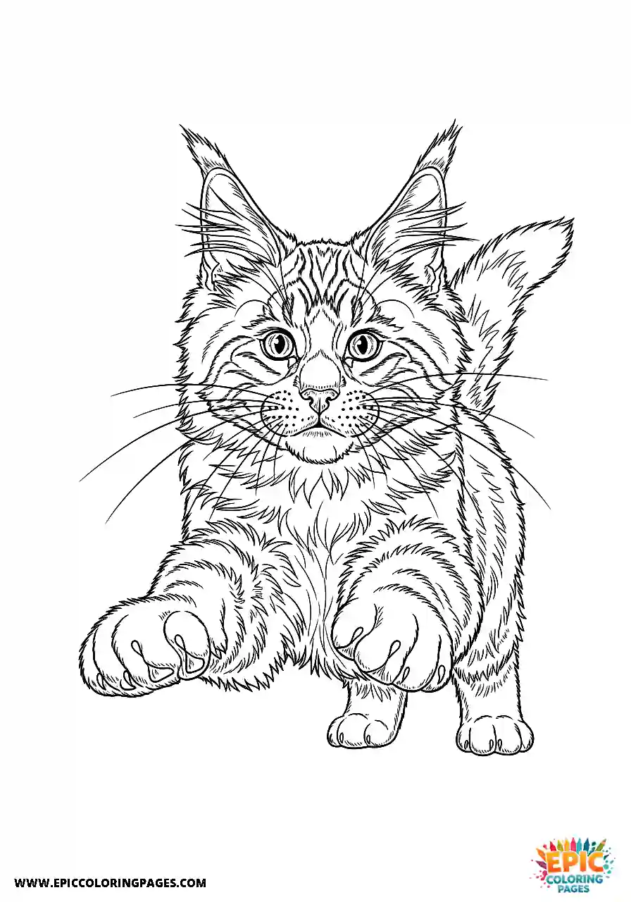 Maine Coon kitten pouncing with energy in realistic style