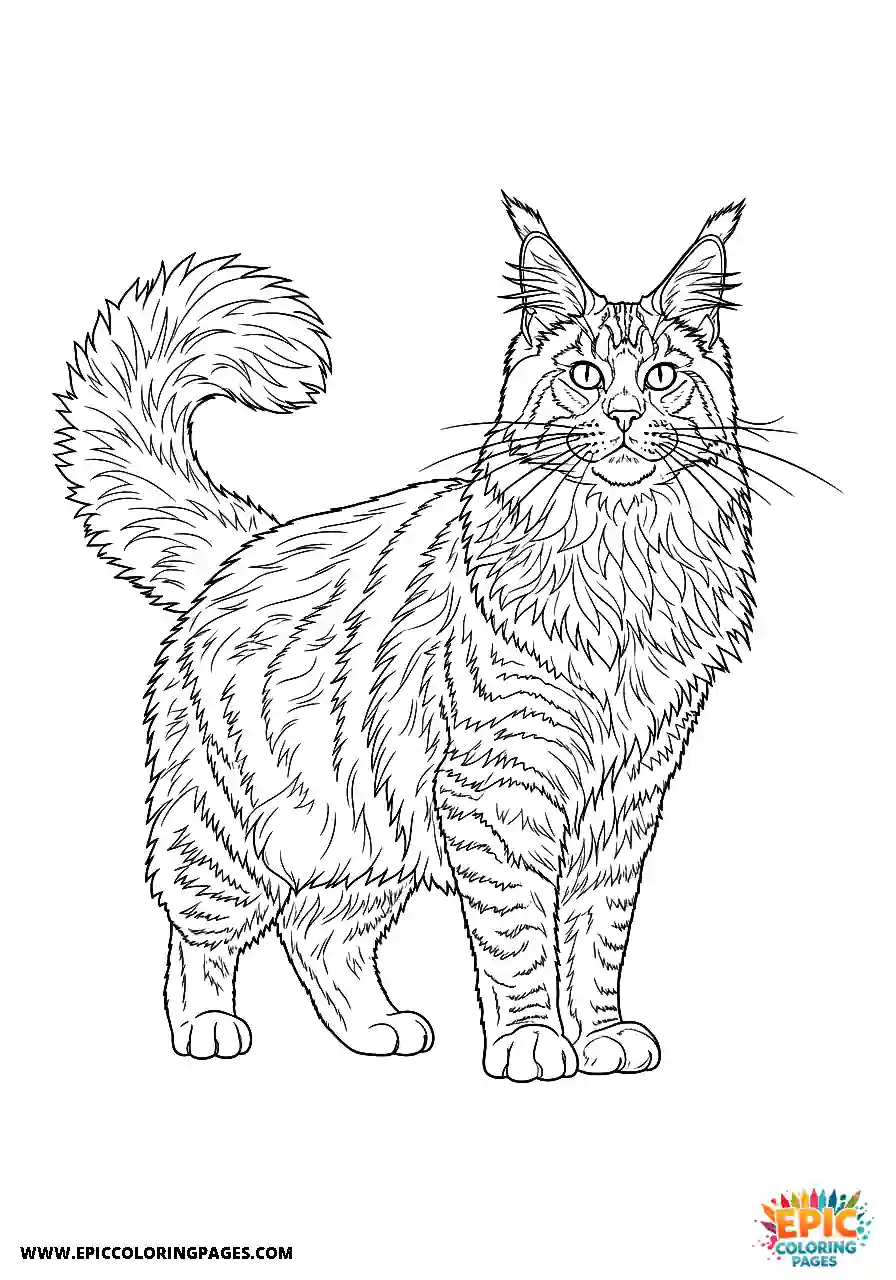 Maine Coon with a proud pose highlighting its size in realistic style