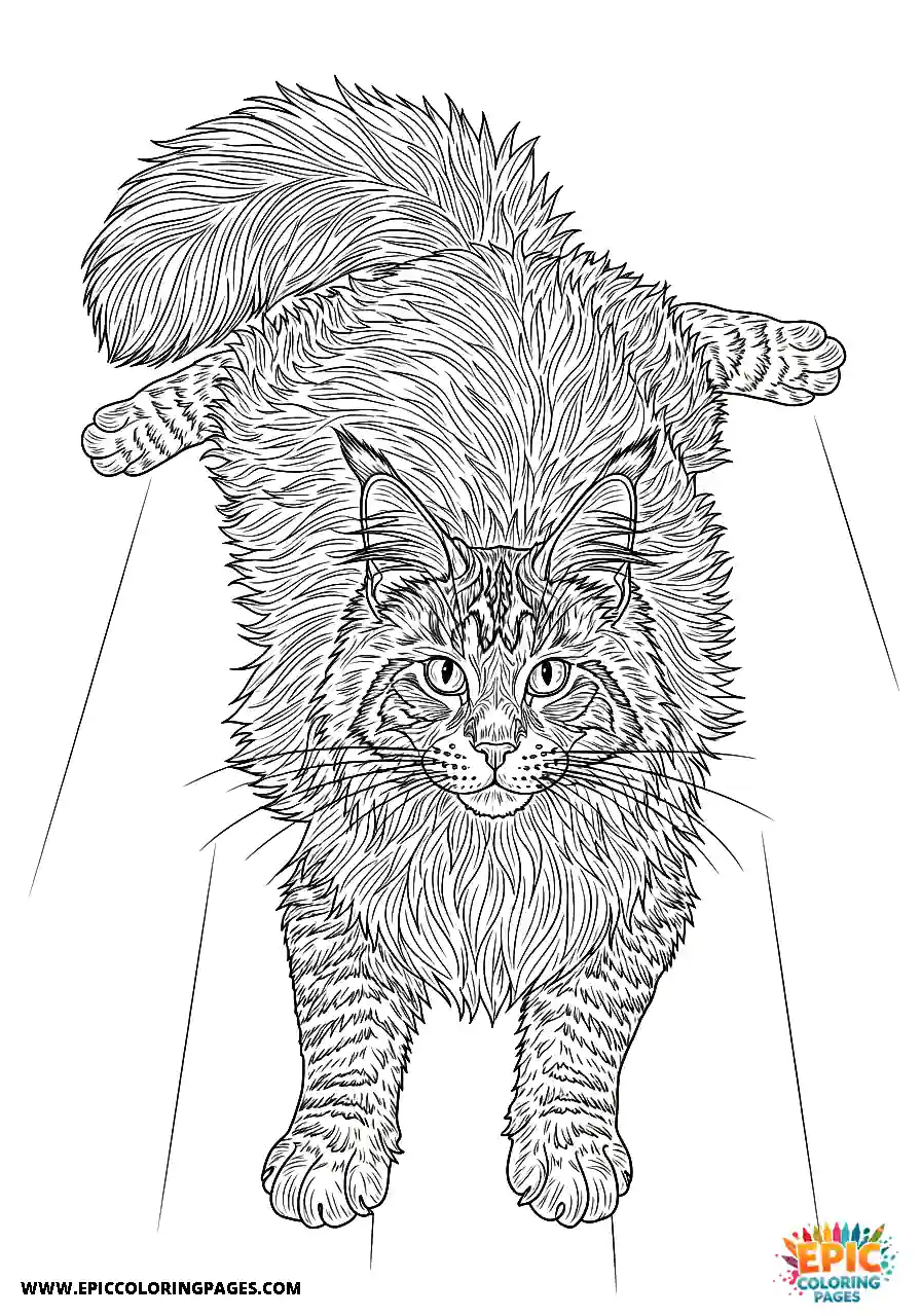 Maine Coon seen from above lying down in realistic style