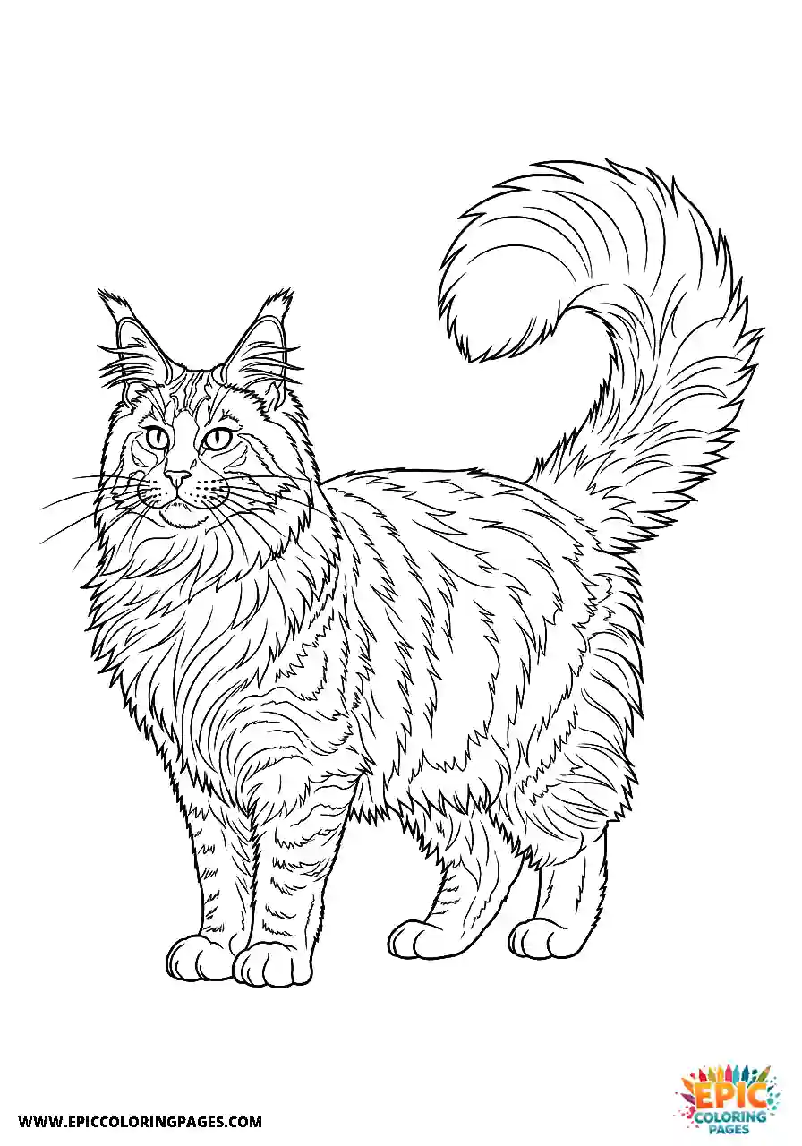 Maine Coon standing proud and highlighting its large size in realistic style
