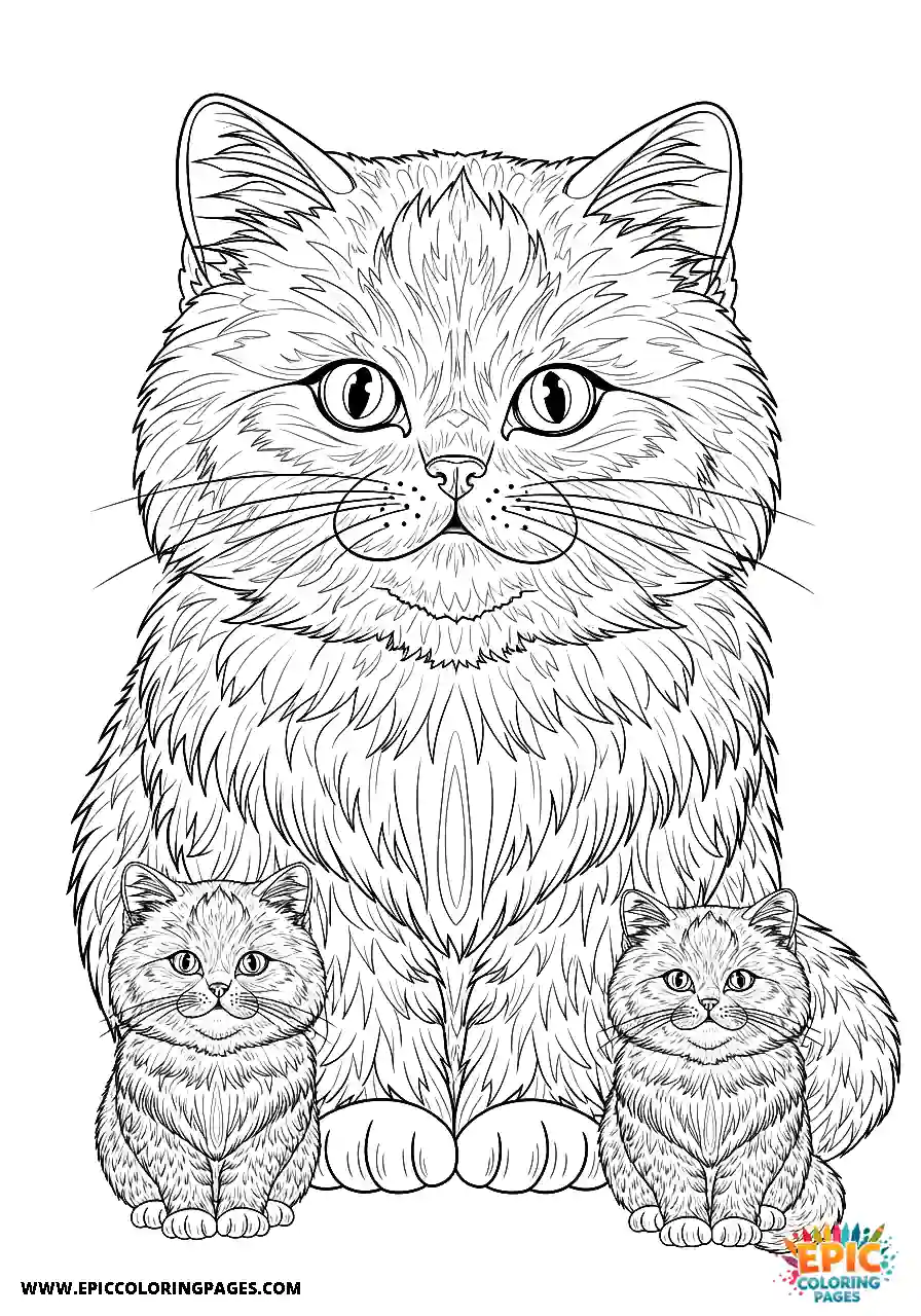 Persian Realistic Persian cat cartoon style coloring page for adults