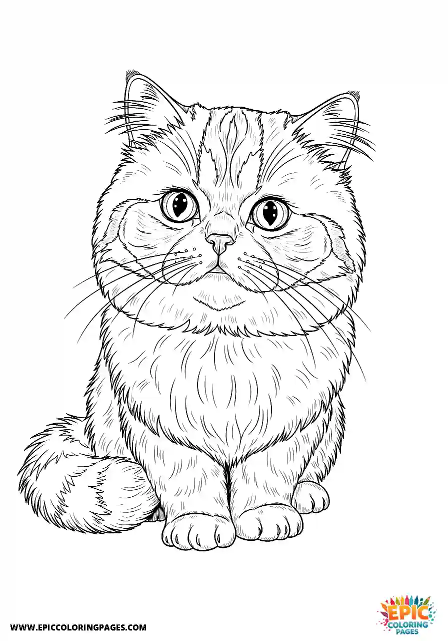 Persian Realistic Persian cat chibi style coloring page for adults