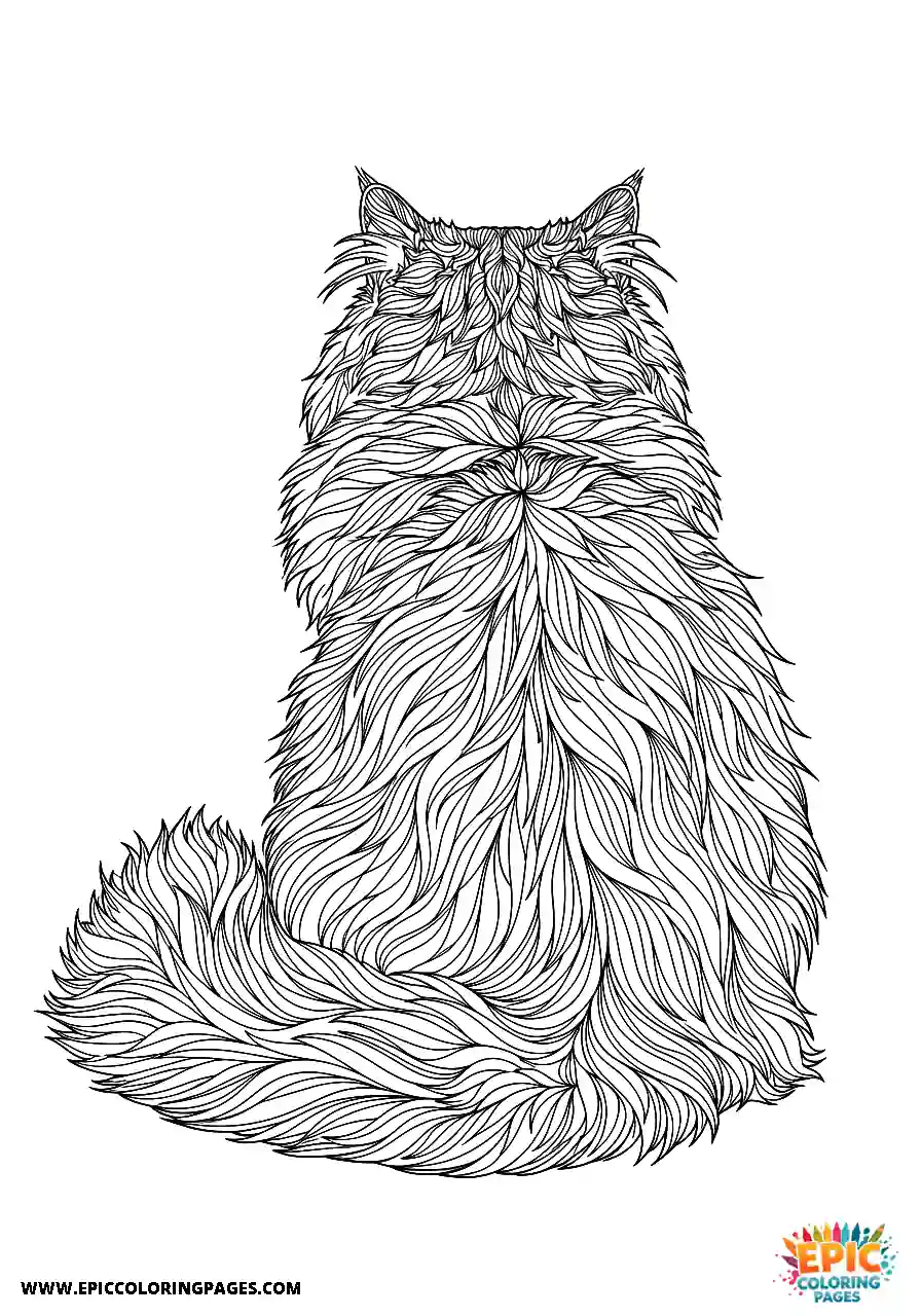 Persian Realistic Persian cat coloring page featuring a back view for adults