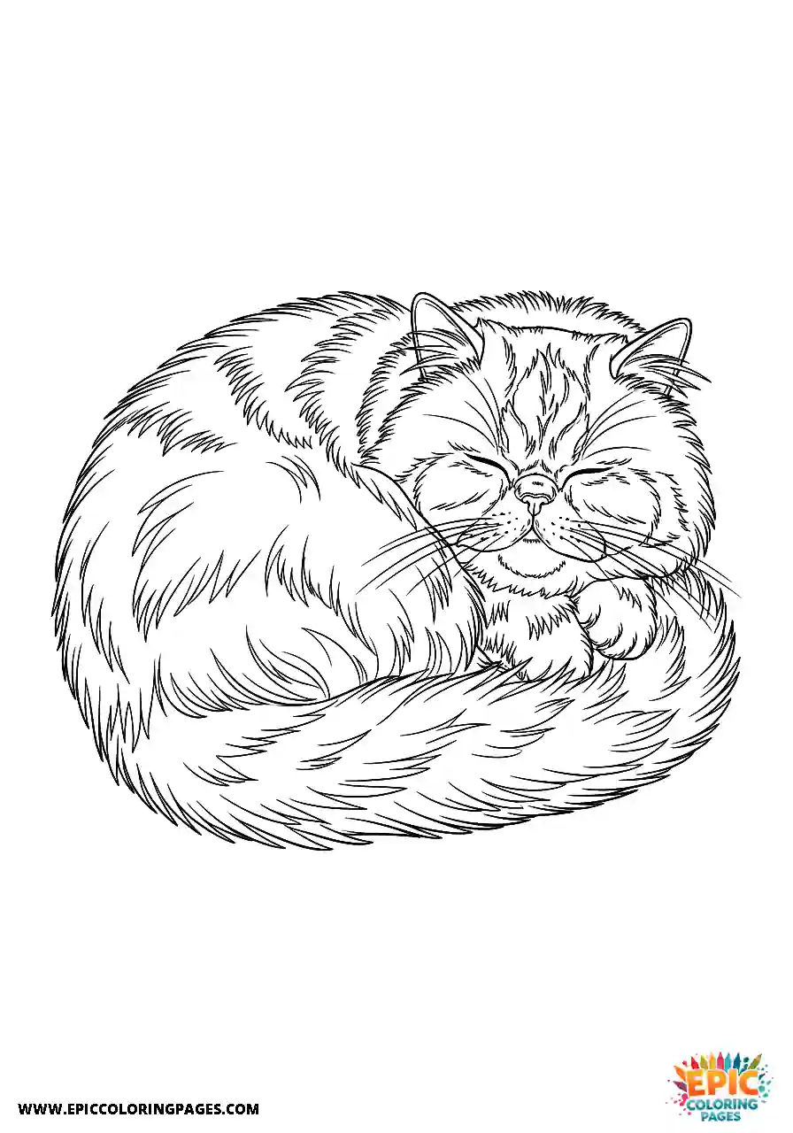 Persian Realistic Persian cat curled up tightly coloring sheet for adults