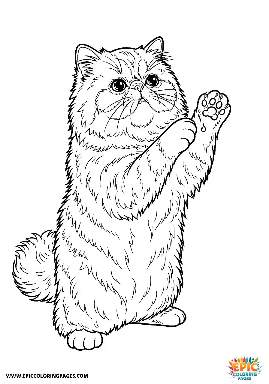 Persian Realistic Persian cat doing a high-five coloring sheet for adults