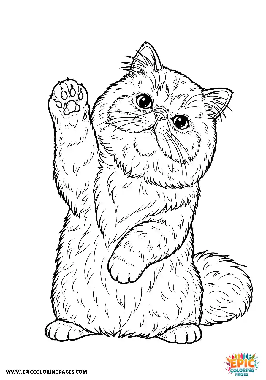 Persian Realistic Persian cat doing a high-five sketch for adults